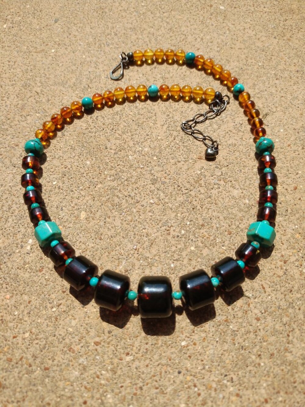 Jay King DTR 2 tone Baltic Amber and Turquoise necklace 925 Sterling Silver